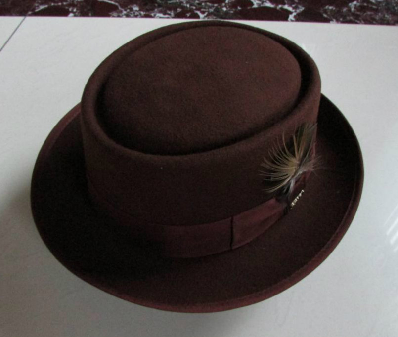 porkpie羊毛复古街舞帽pp毡帽英伦爵士帽蛋糕帽凹槽平顶小檐礼帽