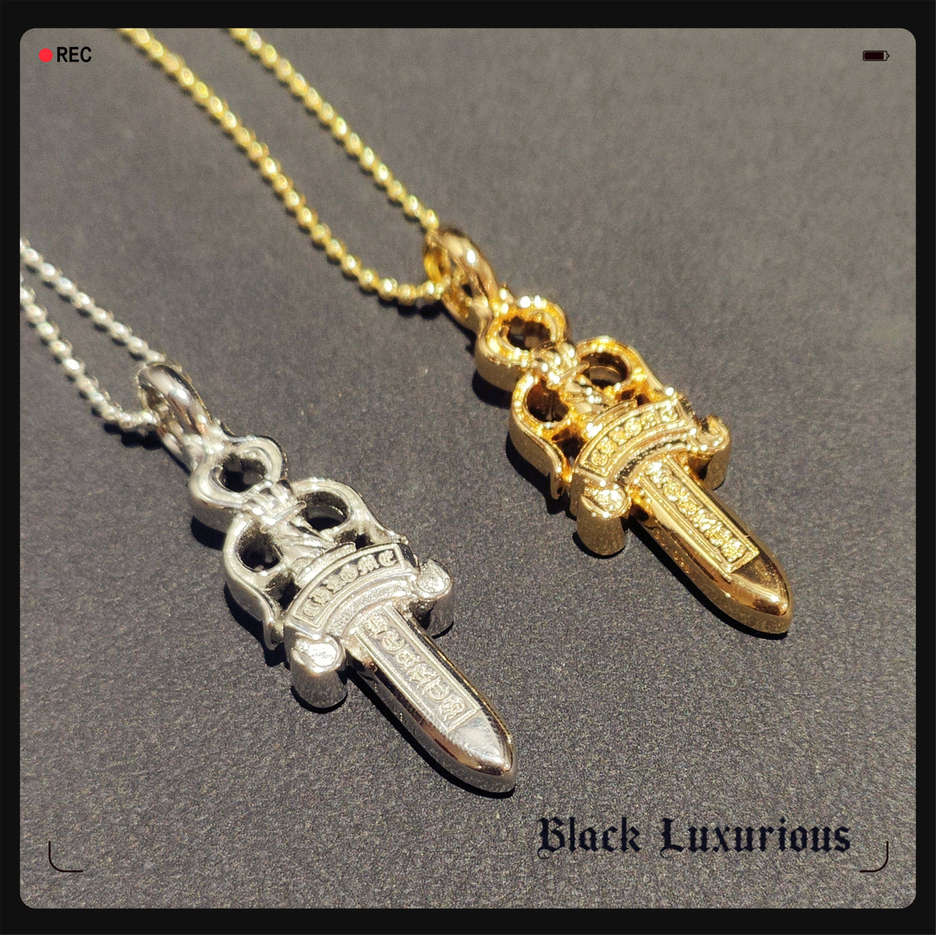 black luxurious电镀22k18k白黄金色圣剑宝剑十字架刻字个性项链