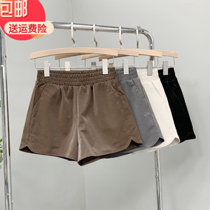光泽感皮短裤女2023秋季新款松紧腰宽松阔腿百搭外穿休闲pu皮靴裤