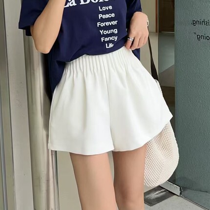 高腰松紧腰阔腿短裤女2026夏季百搭显瘦A字小个子松弛感休闲裤潮