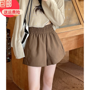 高腰阔腿休闲短裤女2023秋季大码a字宽松外穿百搭纯棉西装裤胖mm