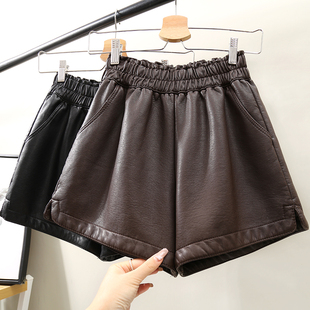 打底靴裤 加绒加厚宽松阔腿百搭外穿pu皮裤 子 女2025秋冬新款 皮短裤
