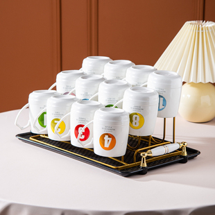 数字杯套装家用水杯套陶瓷马克杯 茶杯咖啡杯可装开水茶杯招待瓷