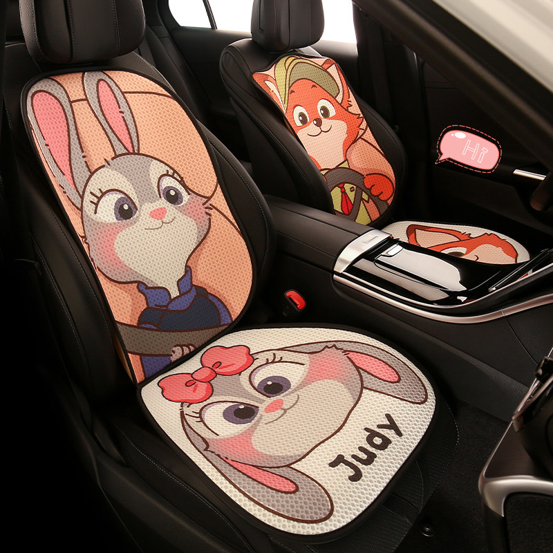 2025年新款卡通兔子狐狸汽车坐垫四季通用蜂窝网布车载免绑座套