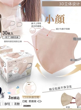 日本Bicolor正品3D立体防况妆3层防护拼色高颜值绳防脱妆透气口罩