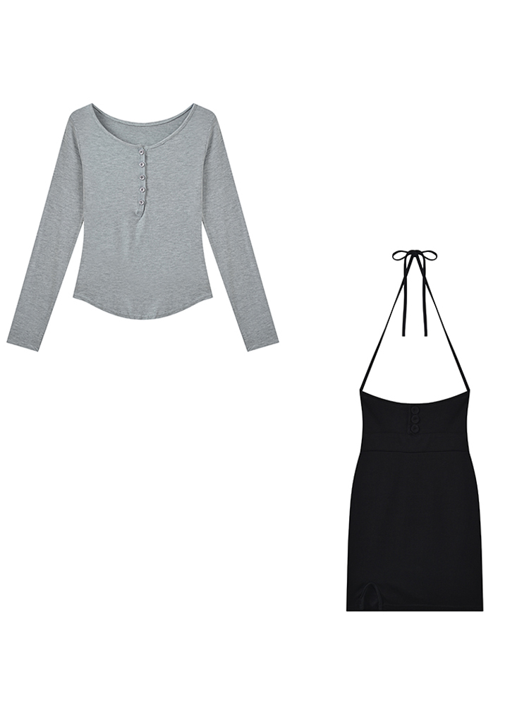 thumbnail for High-waisted slit new slip dress cinched waist thin sexy hip wrap short skirt spring and summer women's retro small man