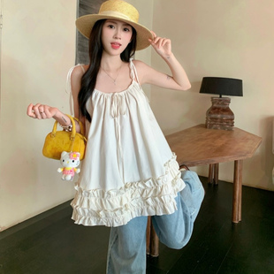 不规则荷叶边吊带背心连衣裙女夏海边法式 里斯本夏日 气质短裙子
