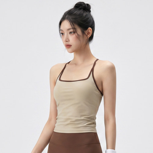女瑜伽美背防震固定杯背心