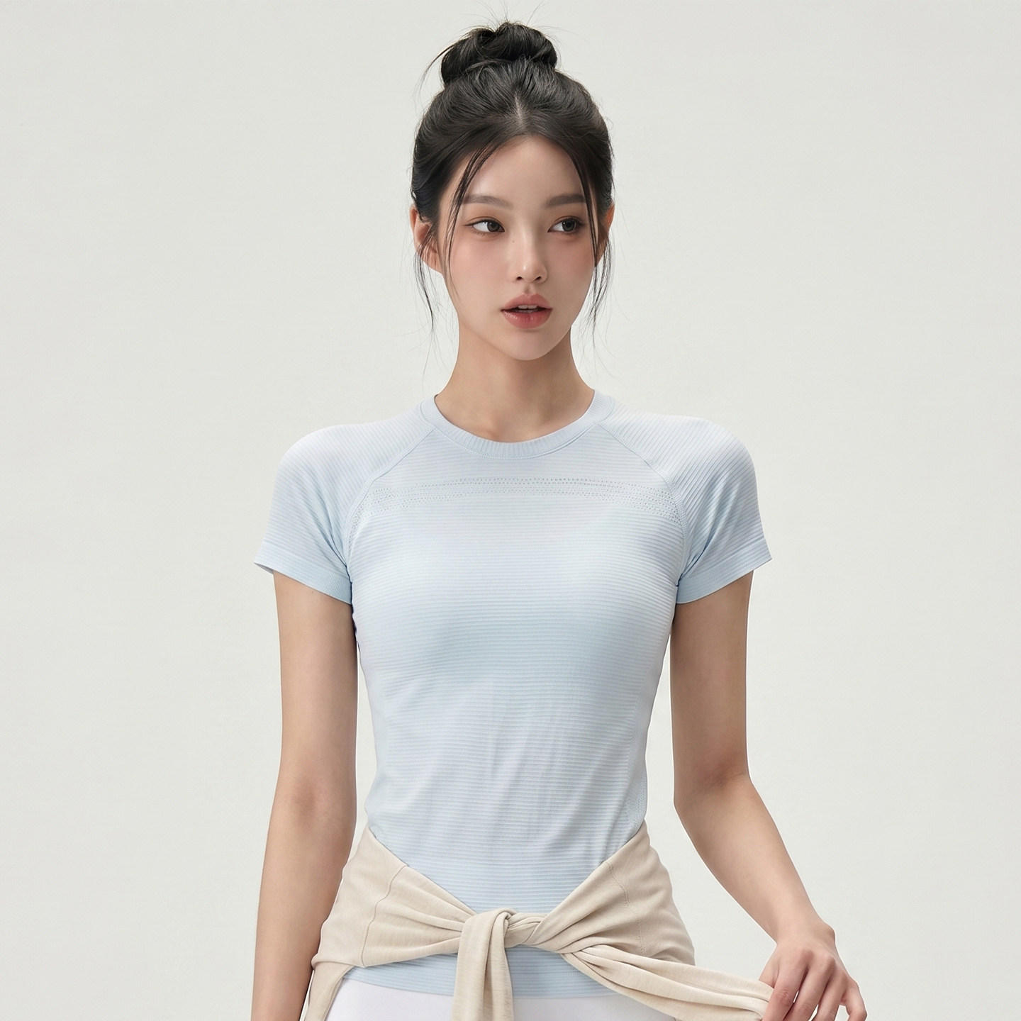 跑步运动瑜伽短袖T恤女夏薄款修身显瘦速干透气正肩普拉提健身衣