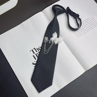 原创链条领带女纯色懒人网红ins韩版 领带 潮免打蝴蝶标学院风衬衫