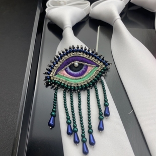 津野原创设计白色时髦手工眼睛DIY饰品领带免打结衬衫小众搭配潮
