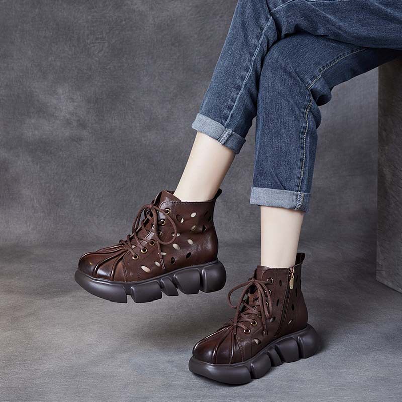 2026款松糕厚底头层牛皮镂空马丁靴休闲复古透气短靴夏季软底凉靴