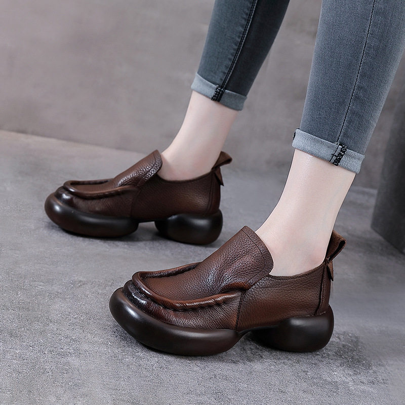 2026头层牛皮复古厚底小皮鞋女春秋季新款懒人鞋一脚蹬乐福鞋鞋