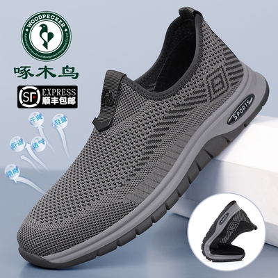 啄木鸟男鞋飞织网面一脚蹬爸爸鞋