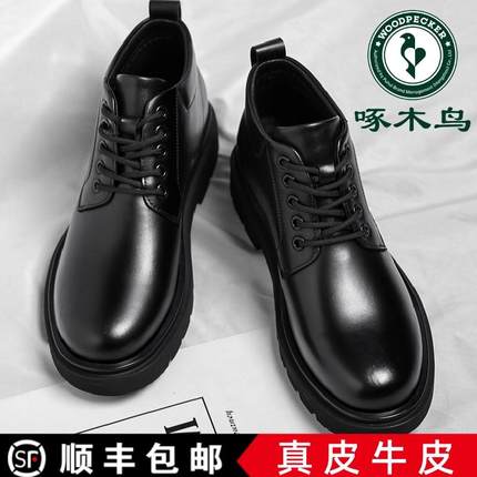 啄木鸟男鞋冬季商务正装皮鞋男士加绒棉鞋马丁靴防滑保暖雪地靴子