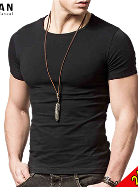 短袖男潮牌修身夏季运动健身紧身t恤半袖新疆纯棉打底衫上衣潮流