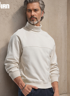 插肩袖重磅纯棉高领卫衣男款秋冬季加厚拼接宽松百搭长袖t恤春秋T