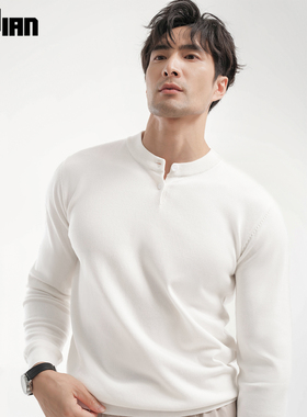 轻奢云感亨利领针织衫长袖男士上衣亨利衫毛衣带扣秋冬季休闲