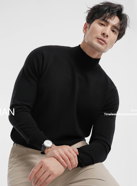 「可机洗绵羊毛」半高领毛衣男士中领打底针织衫长袖上衣秋冬季