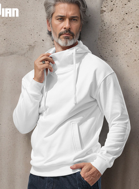 高领连帽卫衣男士防风初秋重磅纯棉宽松长袖T恤欧美高街秋冬季潮t