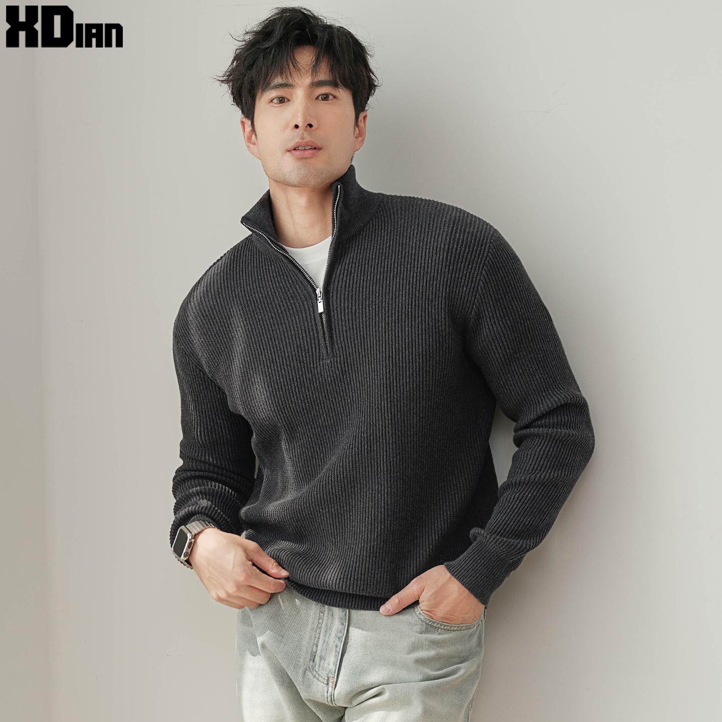 半拉链棉毛衣开衫男士外套