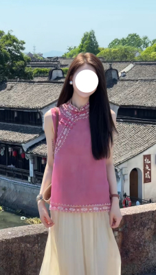 新中式立领斜襟盘扣刺绣无袖上衣