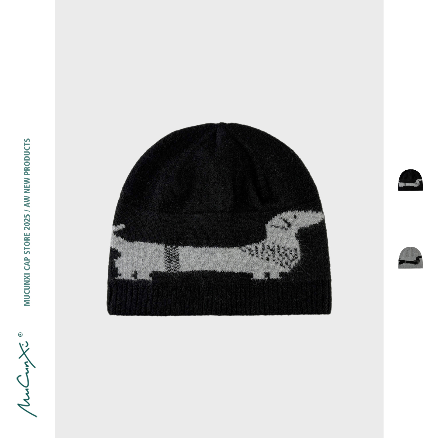 MUCUNXI 羊毛混纺腊肠狗提花针织帽男女秋冬保暖护耳包头帽冷帽潮