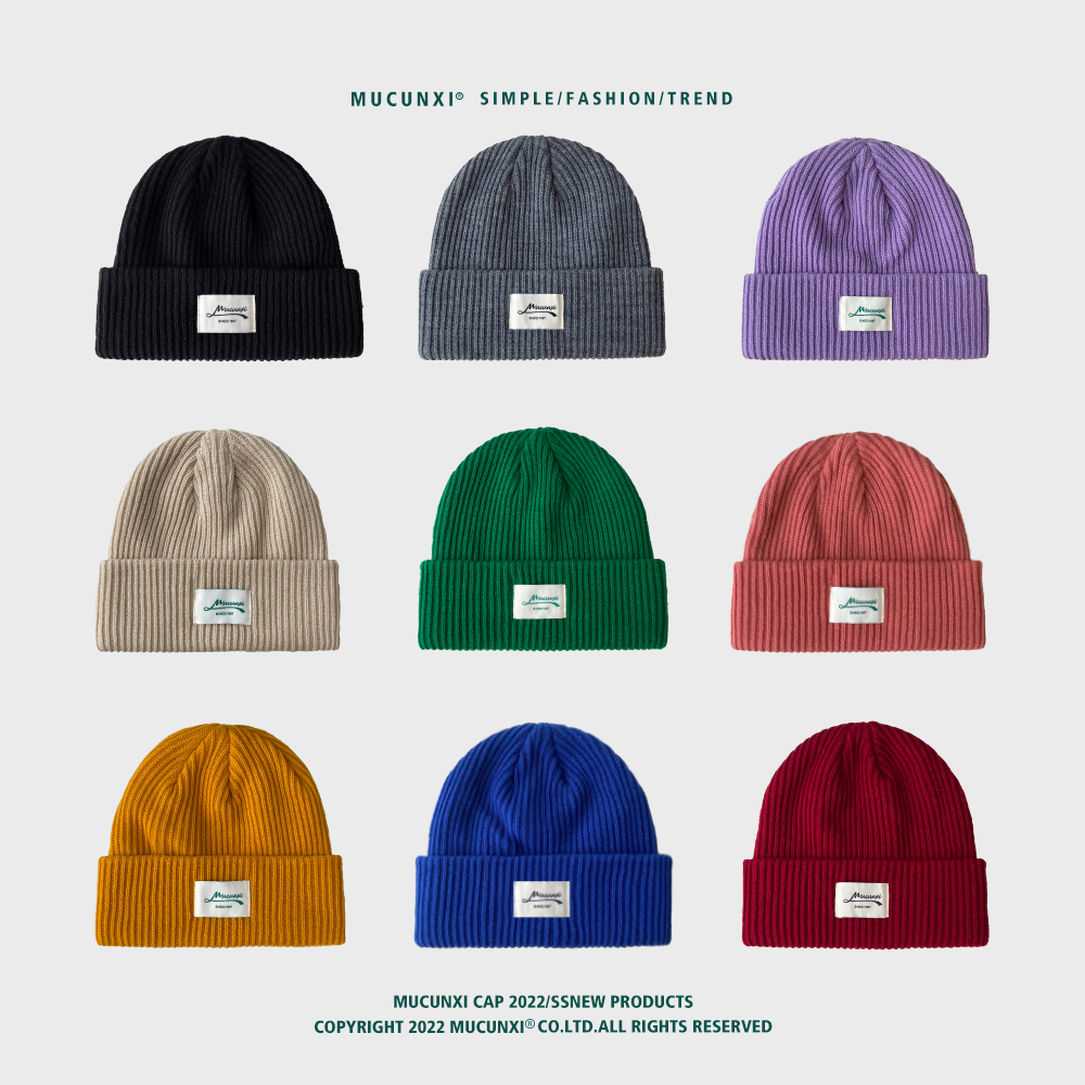 原创日系ins毛线帽贴布针织帽