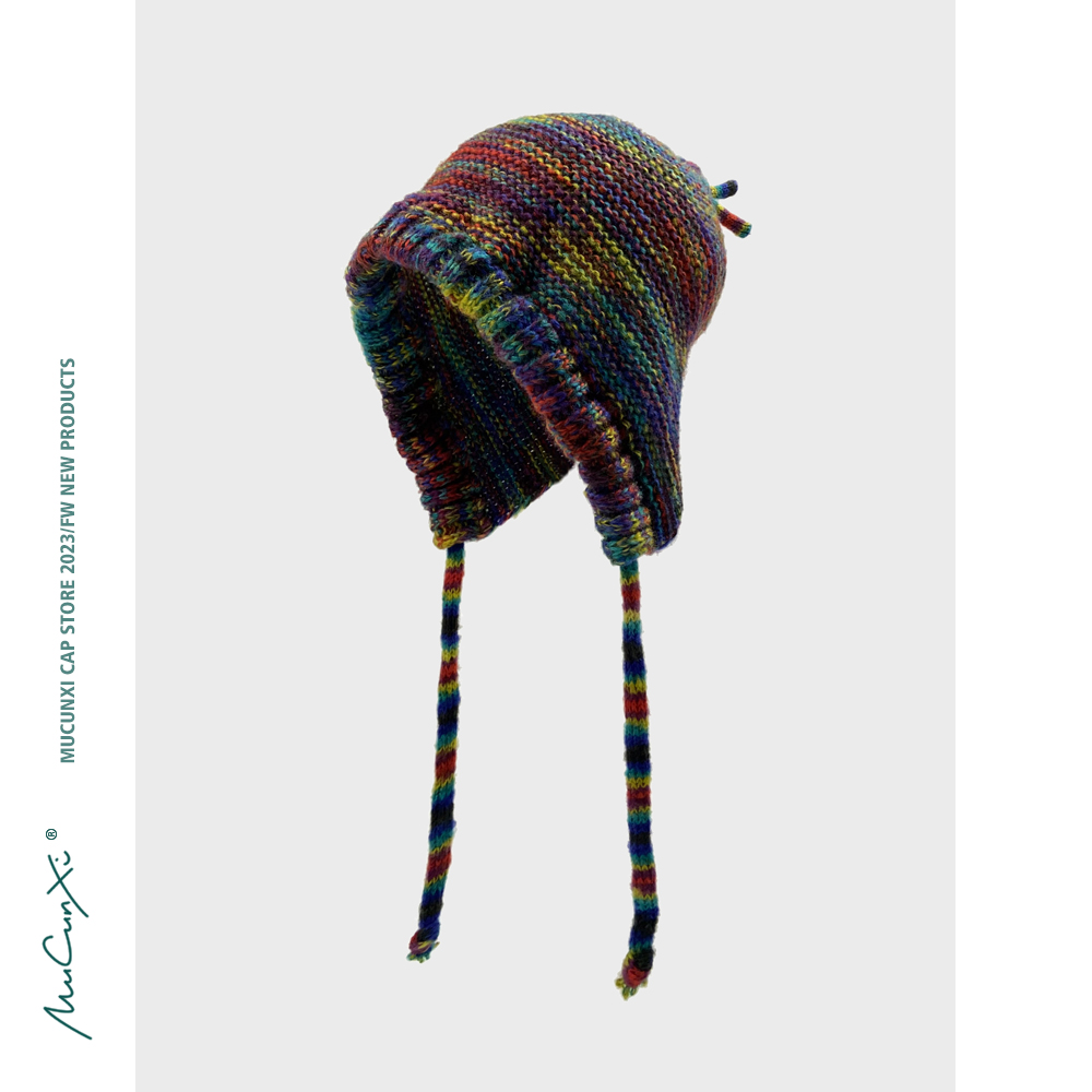 可爱系带彩色显脸小毛线帽