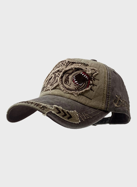 韩国ins小众22ss复古水洗鲨鱼贴布棒球帽女潮牌字母刺绣鸭舌帽男