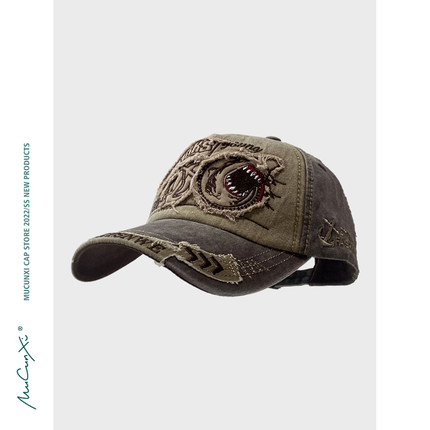 韩国ins小众22ss复古水洗鲨鱼贴布棒球帽女潮牌字母刺绣鸭舌帽男