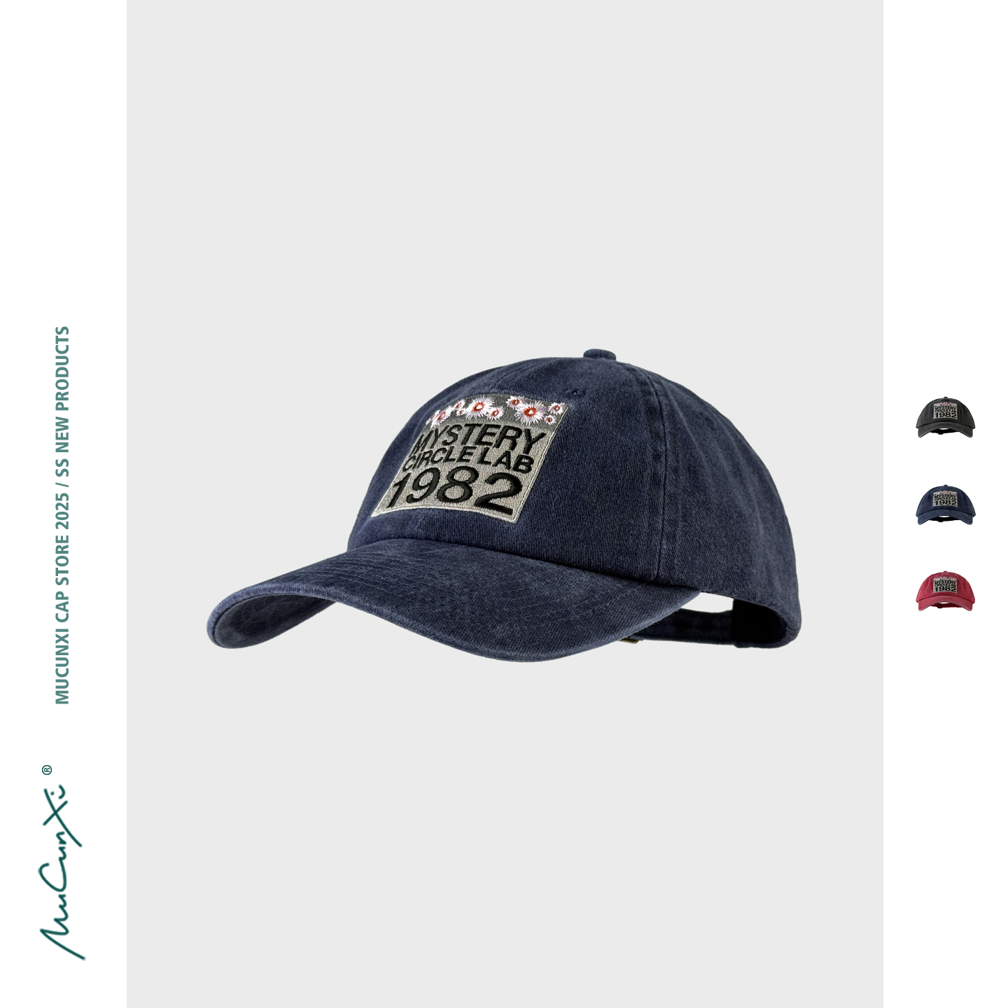 MUCUNXI 美式复古洗水做旧字母刺绣鸭舌帽男女软顶百搭遮阳棒球帽