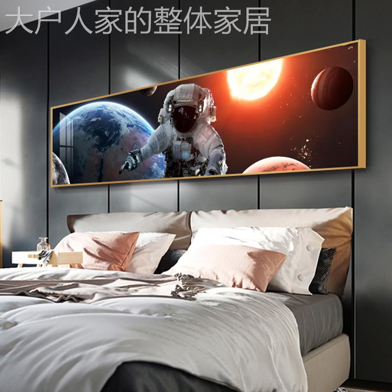 网红月约食轻奢卧装饰画白横幅工业灰风室月黑亮现代简床头背景墙图片