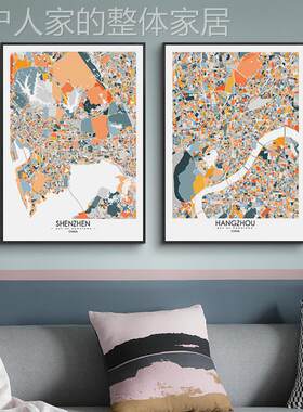网红北欧城市图竖版装饰画客厅装饰地背画艺术画沙发景背景墙挂画