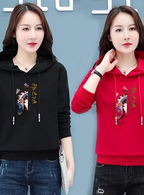 小个子黑色短款卫衣女2025春秋新款宽松薄款时尚国潮风短装上衣女