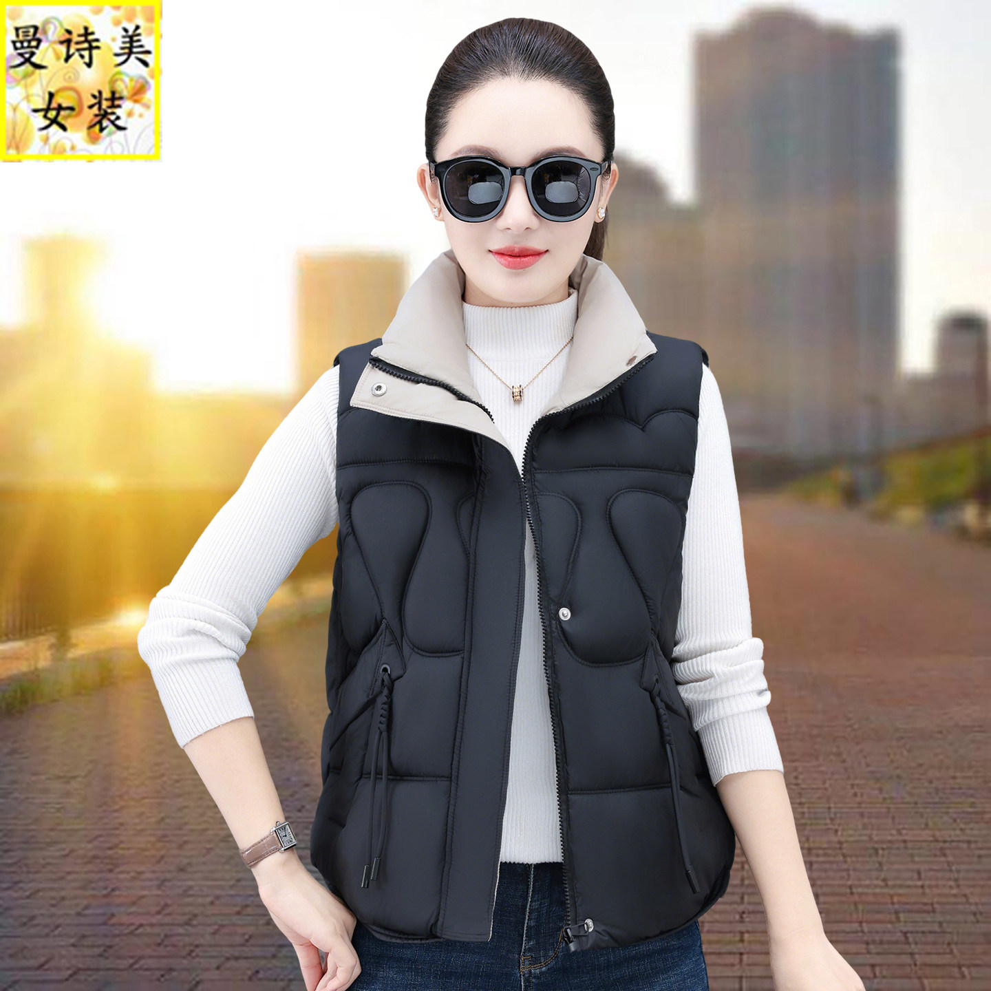 冬季加厚保暖羽绒棉马甲女2025秋冬新款时尚宽松外穿保暖背心马夹