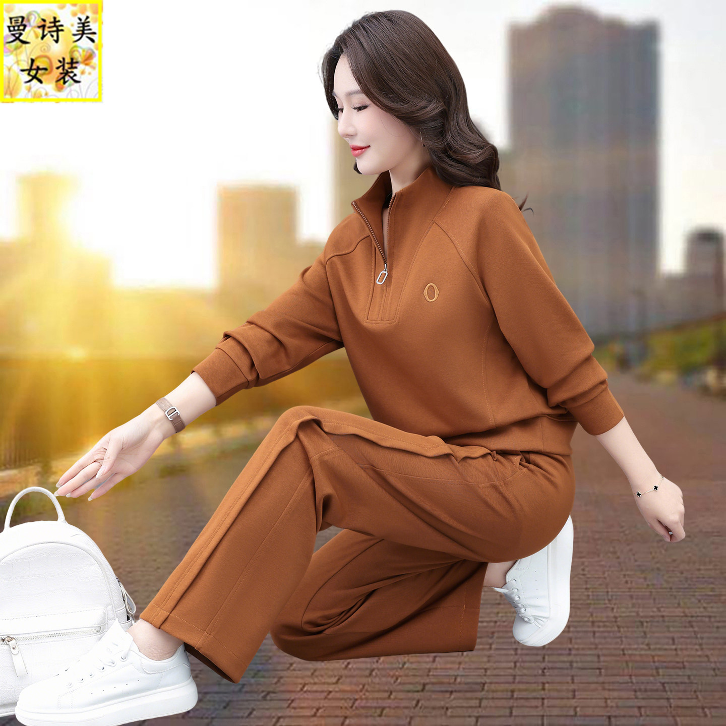 半拉链妈妈运动套装女春秋2026新款显瘦时髦洋气休闲服卫衣两件套