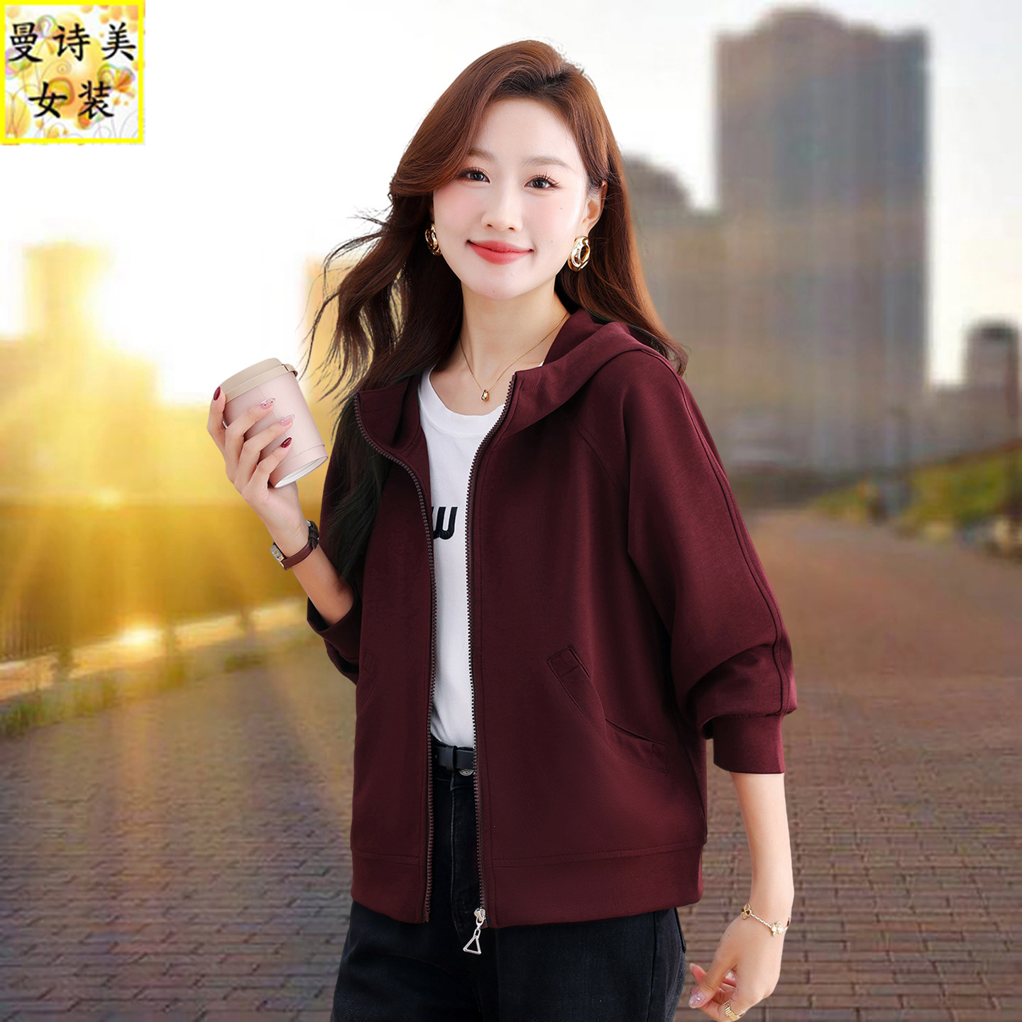 卫衣外套女春秋款开衫2026新款洋气减龄大码女装休闲连帽短款上衣