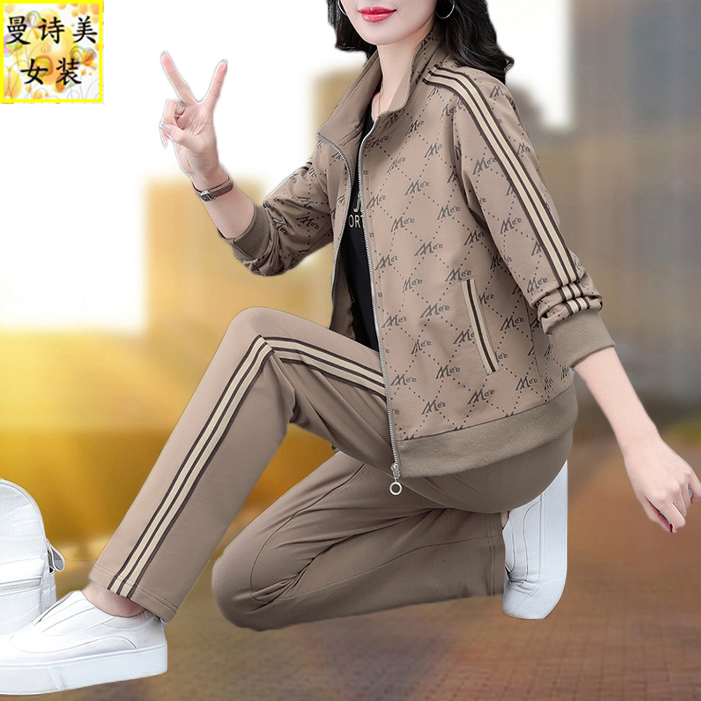 运动服套装女士春秋季卫衣三件套