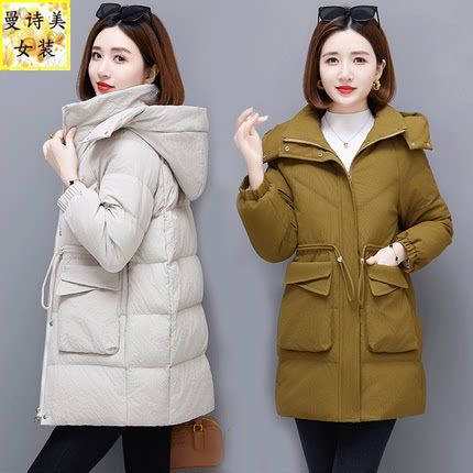 加绒加厚羽绒棉服女中长款冬季2025新款宽松显瘦棉衣女小个子棉袄