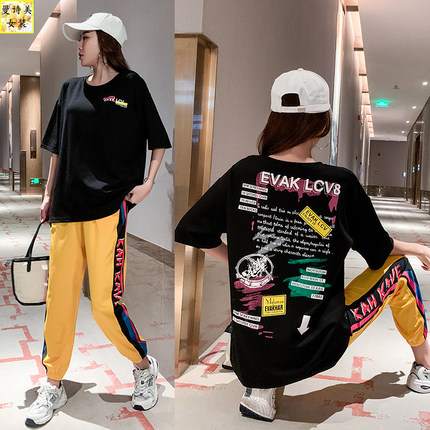 时尚潮牌运动服套装女夏季2025年新款薄款网红炸街宽松休闲两件套