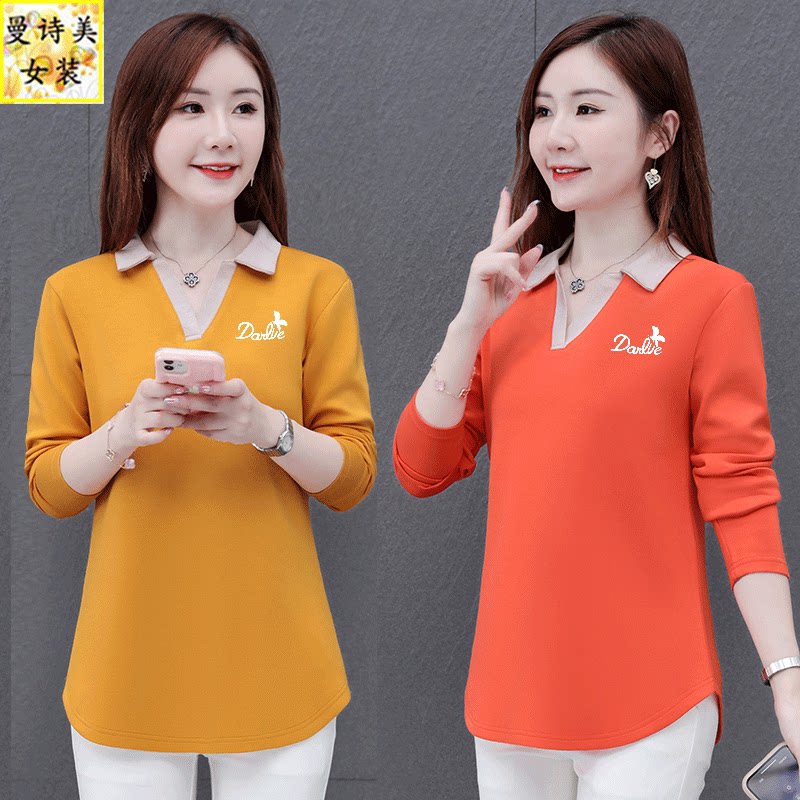 翻领休闲卫衣女士春秋季2024新款中年妈妈洋气宽松百搭POLO领上衣