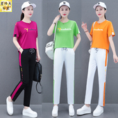 欧洲站广场舞运动套装 冰瓷棉休闲两件套 女2025年夏季 宽松跑步时尚