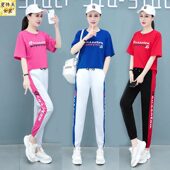 宽松洋气时尚 新款 两件套 女夏季 欧洲站纯棉广场舞跳舞休闲运动套装
