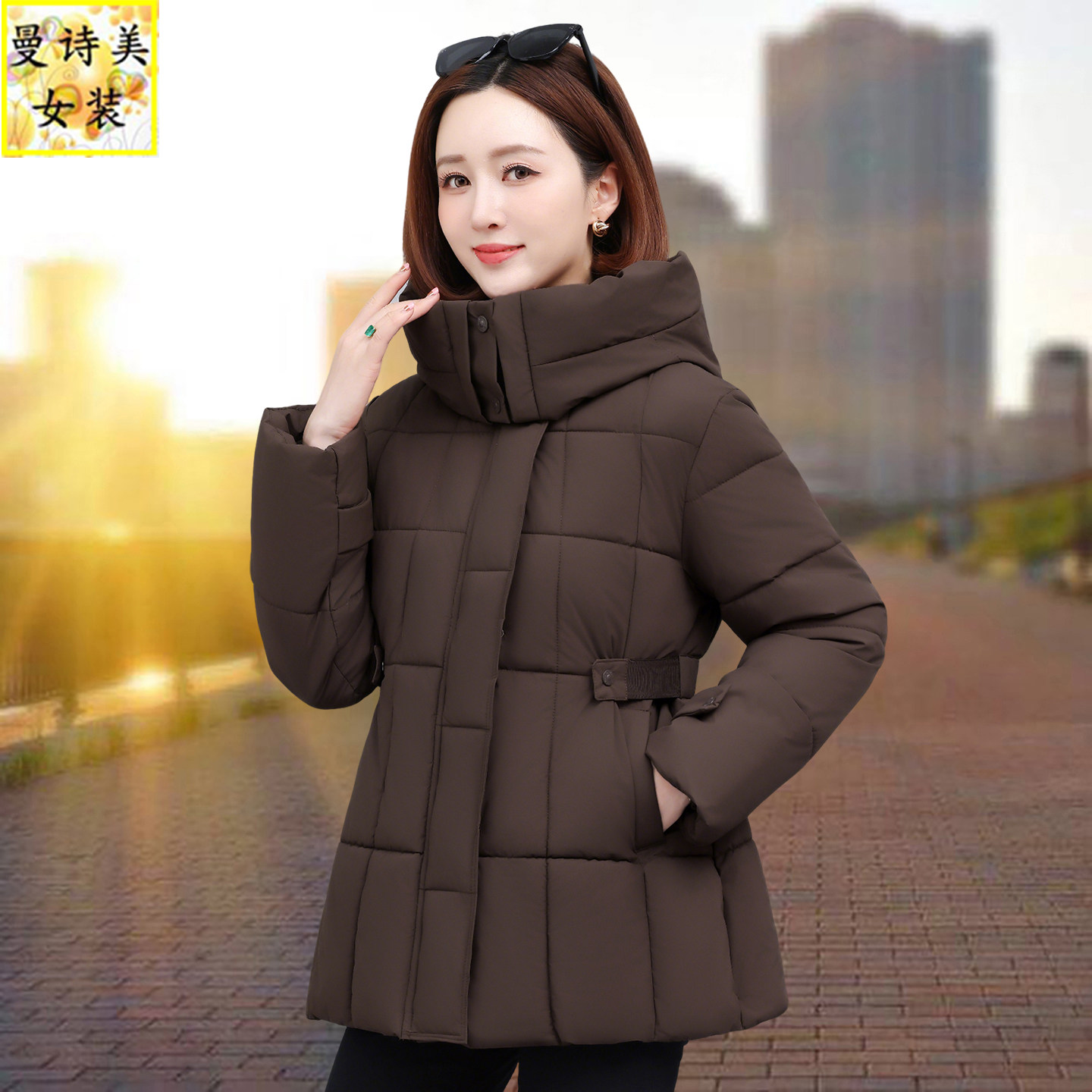 中款收腰显瘦羽绒棉衣棉服女士2025年冬季新款小个子加厚连帽棉袄