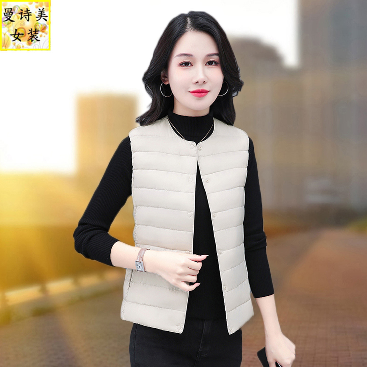 圆领洋气轻薄羽绒马甲女秋冬季2026新款背心坎肩短款时髦女式马夹