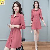 衬衫 裙子春秋女连衣裙气质小个子妈妈气毛贼显瘦秋装 中长款 领遮肚
