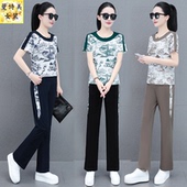 运动套装 大码 女2026新款 休闲时尚 两件套 夏季 妈妈圆领冰丝速干短袖