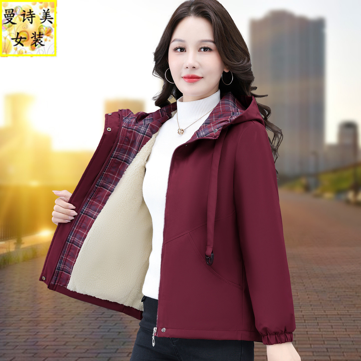 秋冬加绒夹克外套女士2025年新款爆款休闲小个子妈妈短款加厚风衣