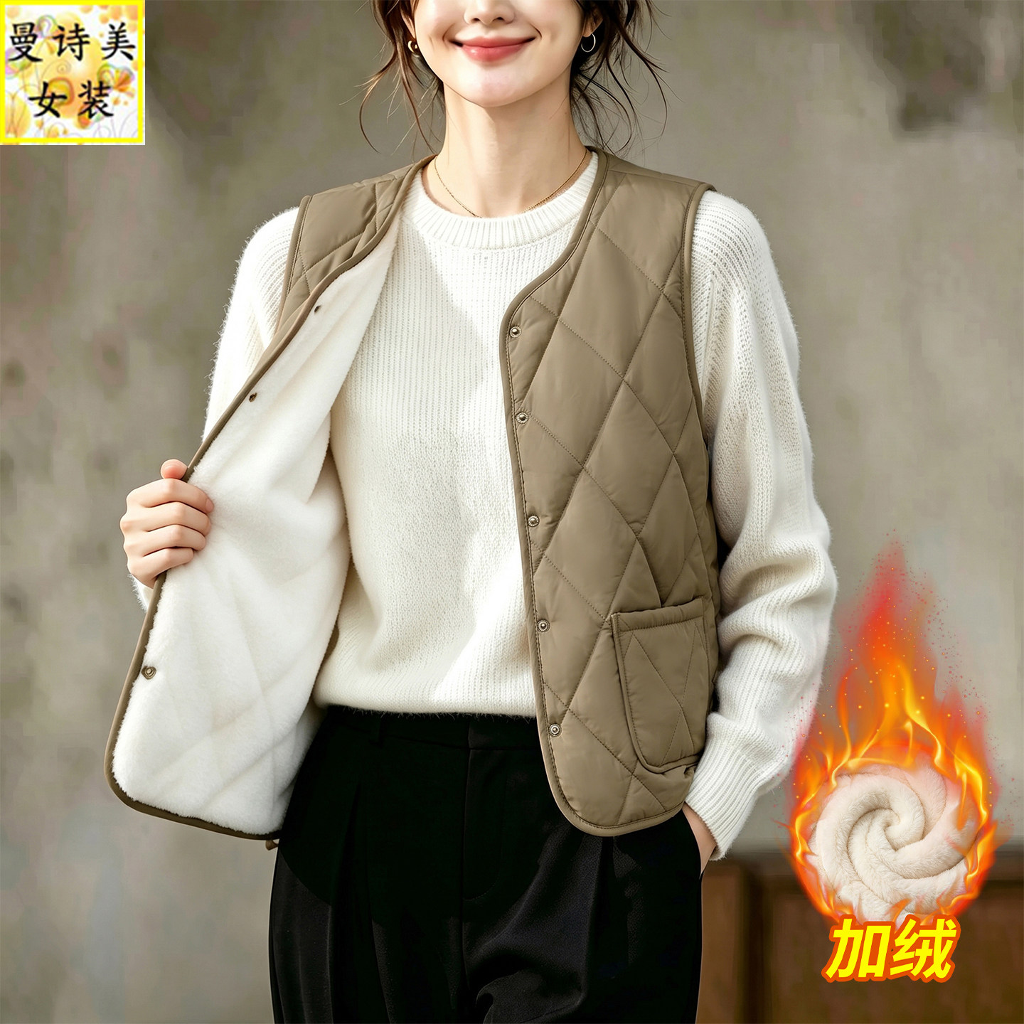 羽绒棉马甲女士气质加绒加厚上衣